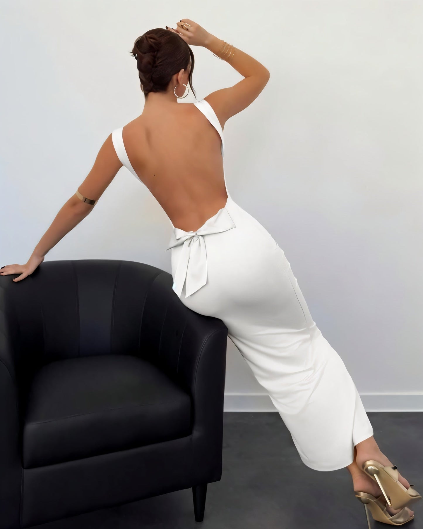 EVELLE Satin Bow-Back Maxi Dress