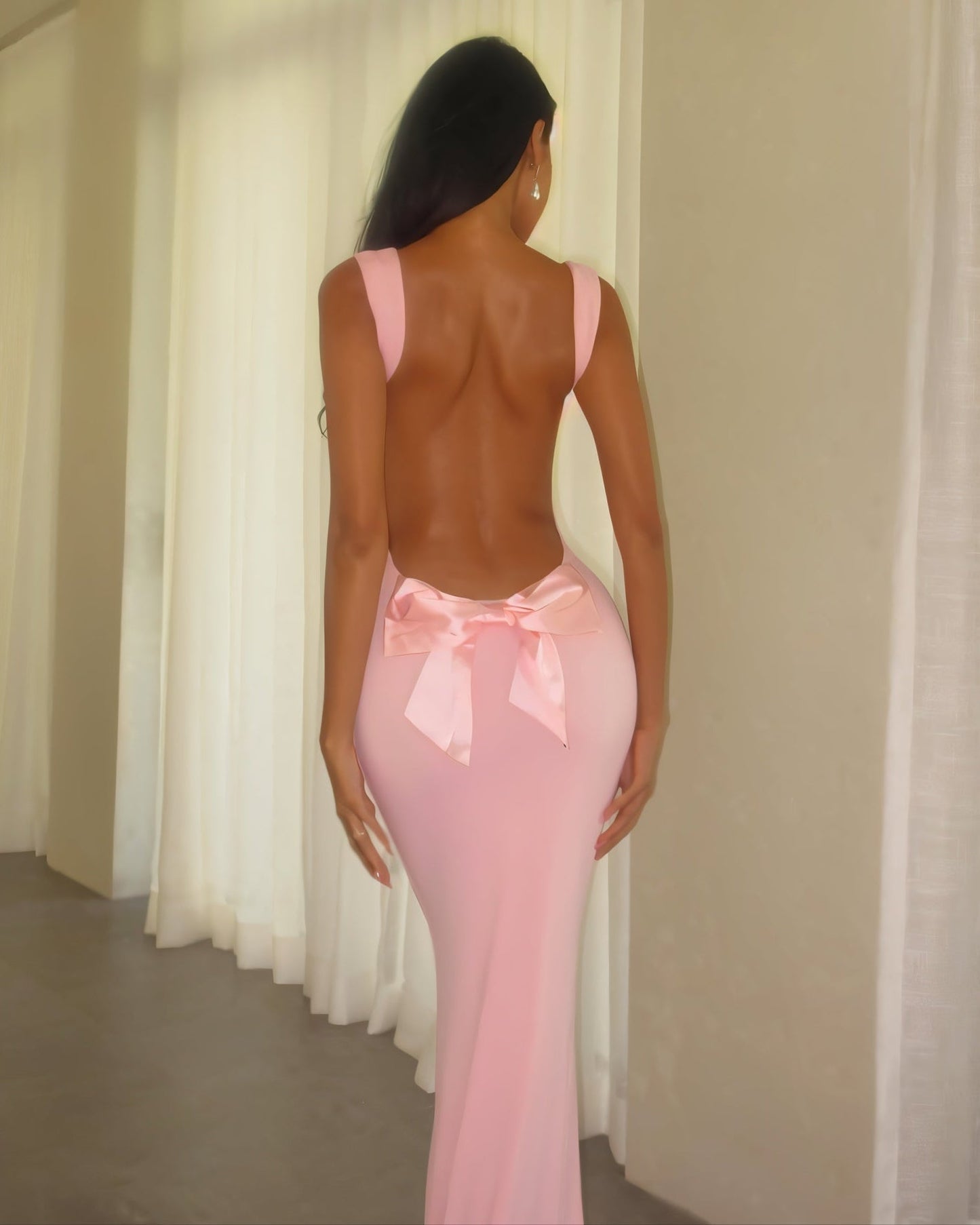 EVELLE Satin Bow-Back Maxi Dress